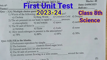 First Unit Test Class 8th Science | Question paper | 2023-24