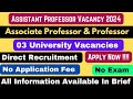 Assistant Professor Vacancy 2024 | 03 University Vacancies | Associate Professor | Professor |#job