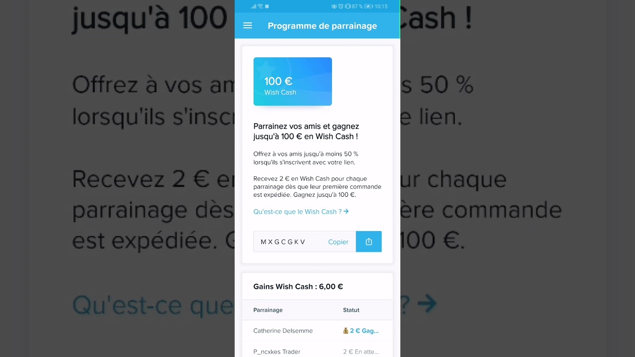 Code promo 50% wish sur le 1er achat