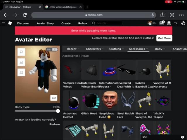 Roblox fails to load past 50 accessories on both avatar editors
