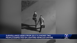 Omaha arson investigators want to identify 2 suspects accused of breaking in, setting fire to veh