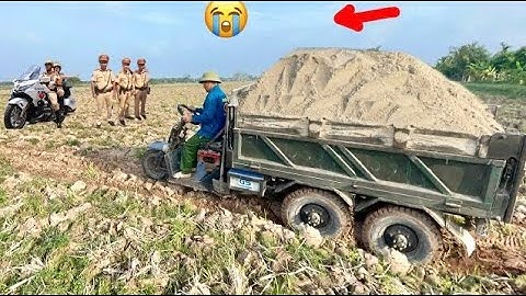 Dàn công nông 3 khối siêu khoẻ chở cát đá gắn máy nổ 24 hp | Máy xúc xe tải | excavator truck