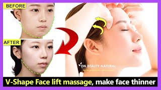(New) V Shape Face lift massage. How to make face thinner, slim down a round face.