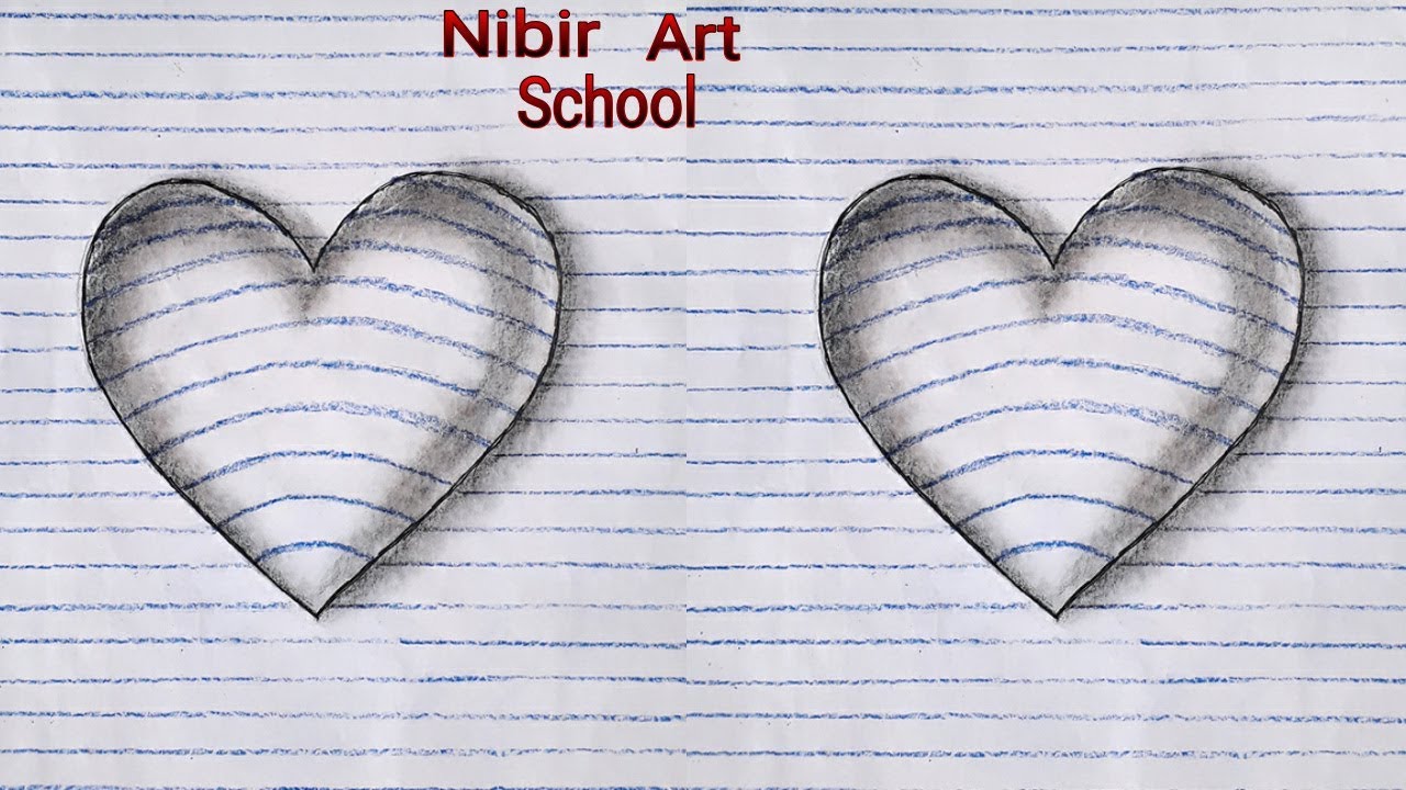how to draw a 3d heart art step by step very easy nibir art school ...