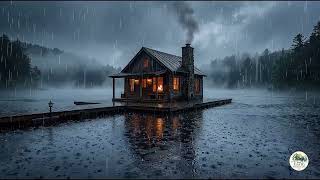 🌧️ The Cabin in the Middle of the Lake | Heavy Rain & Fireplace Ambience for Sleep, & Relaxation 🏡🔥
