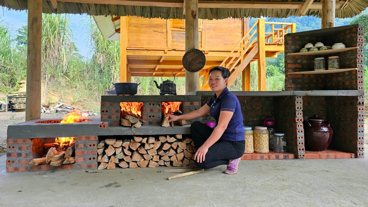 Full video: How to use Cement Tiles and Sand to pour concrete floors, Build a Kitchen, Cutting Table