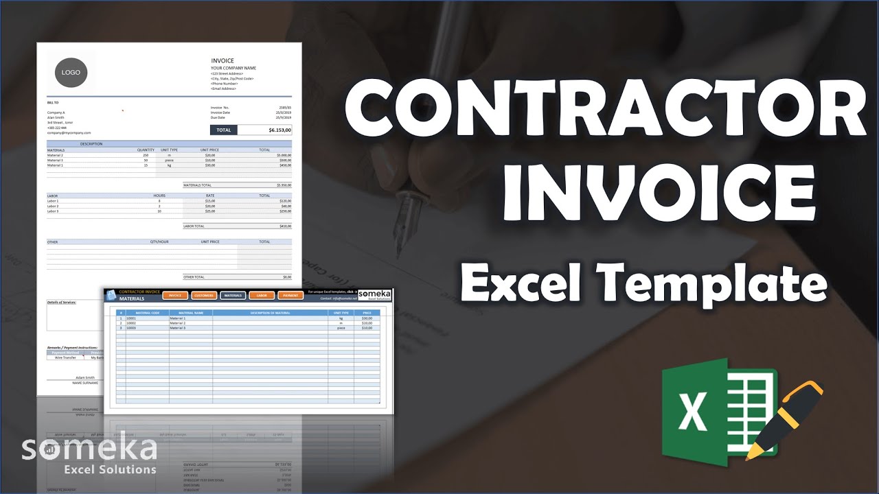 Contractor Invoice Template Invoice In Excel With Database Youtube