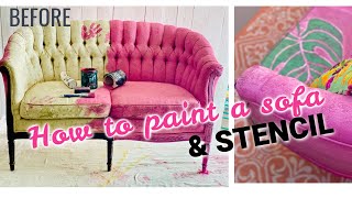 How to paint a Sofa thrift store couch, keep the fabric soft, add Stencils and blend! screenshot 2