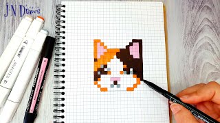Рисунки по клеточкам - реалистичный Котёнок Куки в детстве КАК НАРИСОВАТЬ кошку по клеточкам