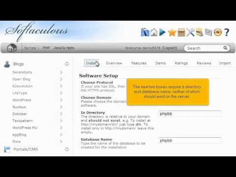 Installing phpBB using Softaculous