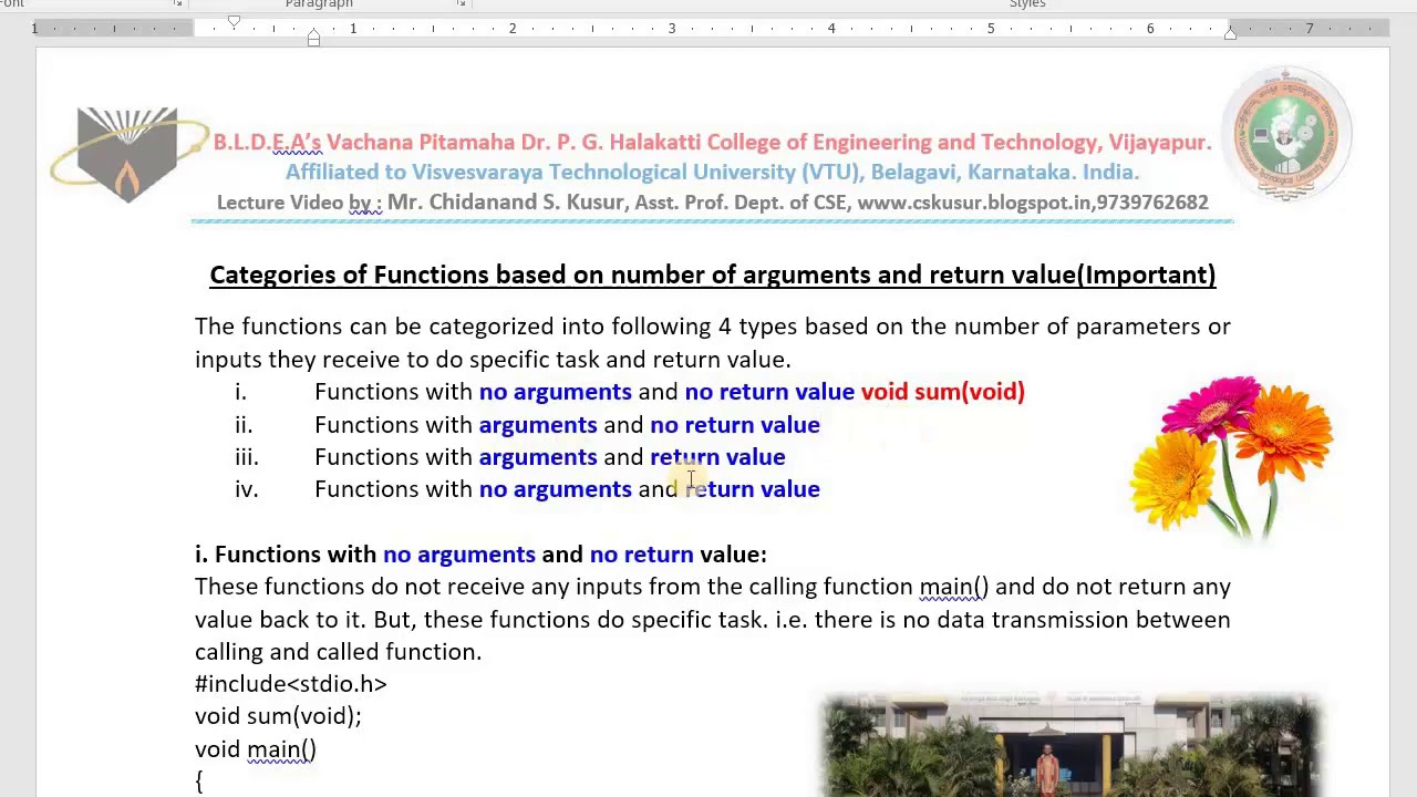 categories of functions 4 types in C By Chidanand S Kusur - YouTube