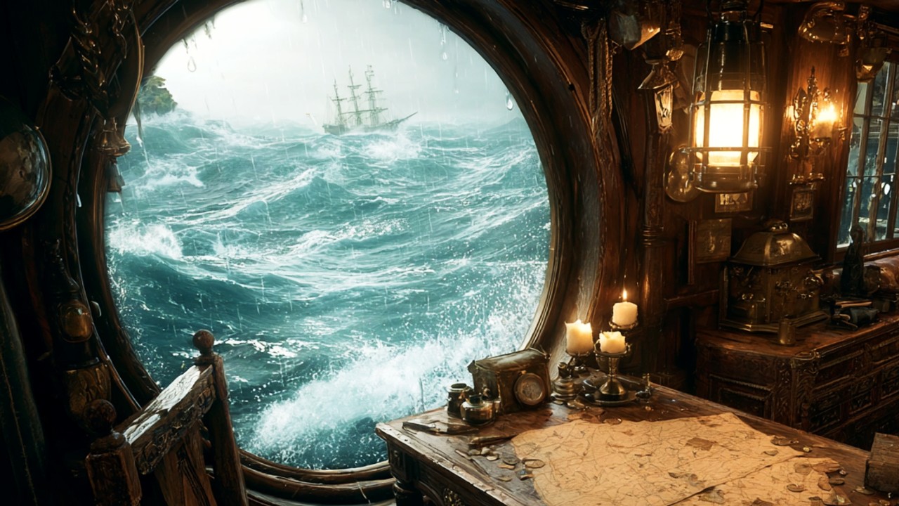 Pirate Captain Cabin During a Storm | Cozy Ocean Fantasy Ambience 🌊 ...
