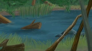 Painting animation background of a riverbank  in Procreate