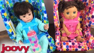 Joovy Pink and Blue Toy Booster Seat Unboxing and trying with Adora Doll, Baby Alive, and Reborn! Our Last Video: New BLUE 