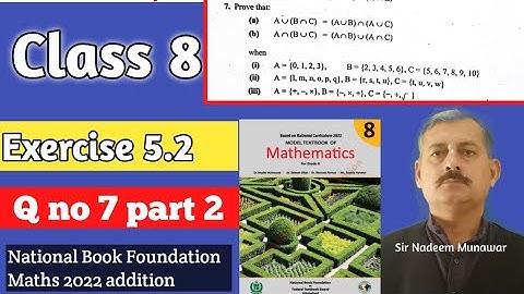 Class 8  Exercise 5.2 Q no 7 part 2 Ex 5.2 Distributive Laws of Union over Intersection NBF Maths
