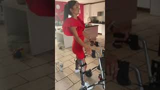 Paraplegic girl try walk.