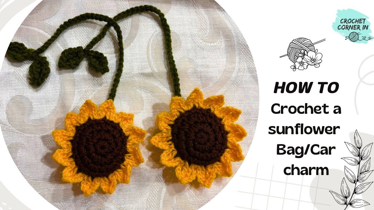 Crochet Sunflower Bagcharm/ Car charm (beginner friendly crochet tutorial)