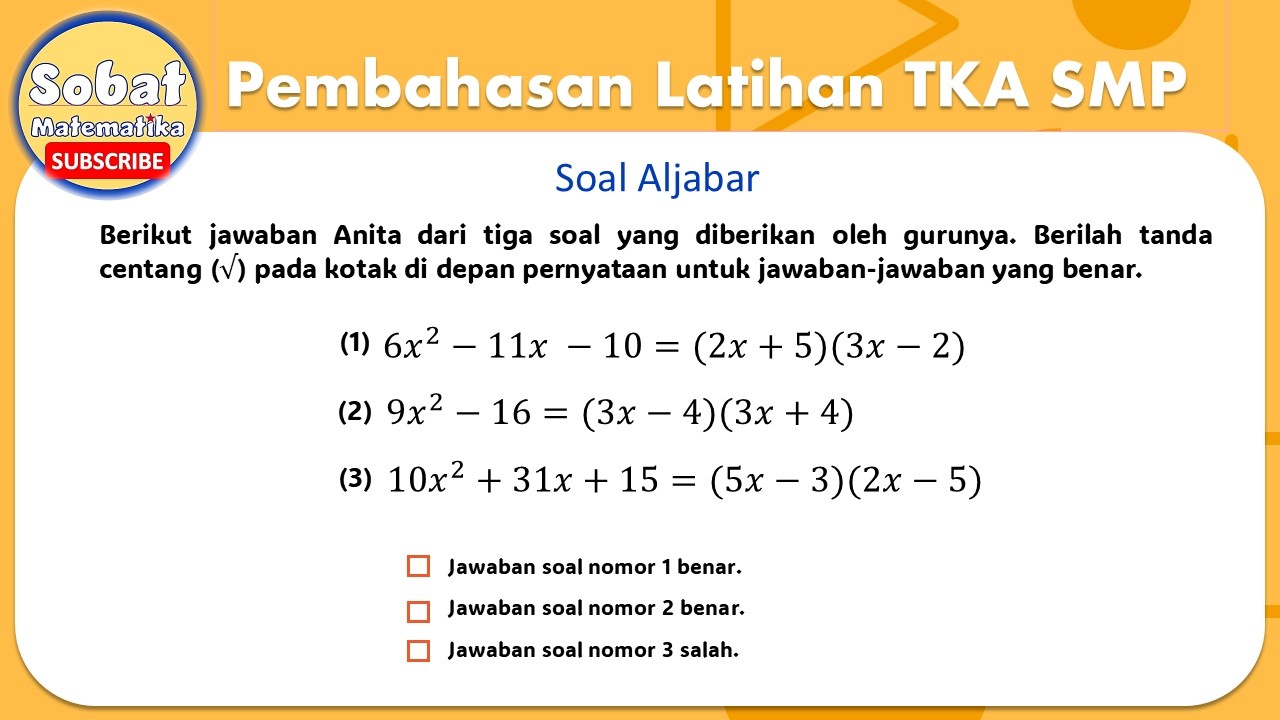 Soal Perkalian Aljabar Pembahasan Latihan Tes Kemampuan Akademik TKASMP #tkasmp #matematikasmp