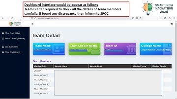 SIH-2025 Team Leader Portal login and Dashboard