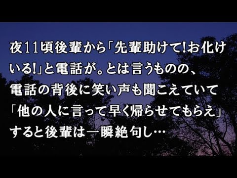 【修羅場　洒落怖】夜11頃後輩から「先輩助けて!お化けいる!」と電話が。とは言うものの、電話の背後に笑い声も聞こえていて「他の人に言って早く帰らせてもらえ」すると…【修羅場・洒落怖のぞき見チャンネル】