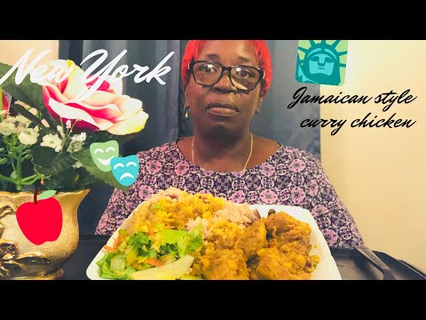 Jamaican Style Curry Chicken•Rice&Peas•Salad•Mukbang