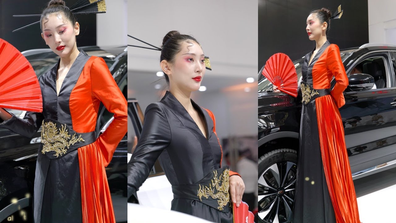 4K一汽红旗02车模Auto Show Model 2021苏州十一车展（竖）Show Girl