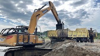 SANY SY215 Excavator Working Hard | Dump Truck Loading Process