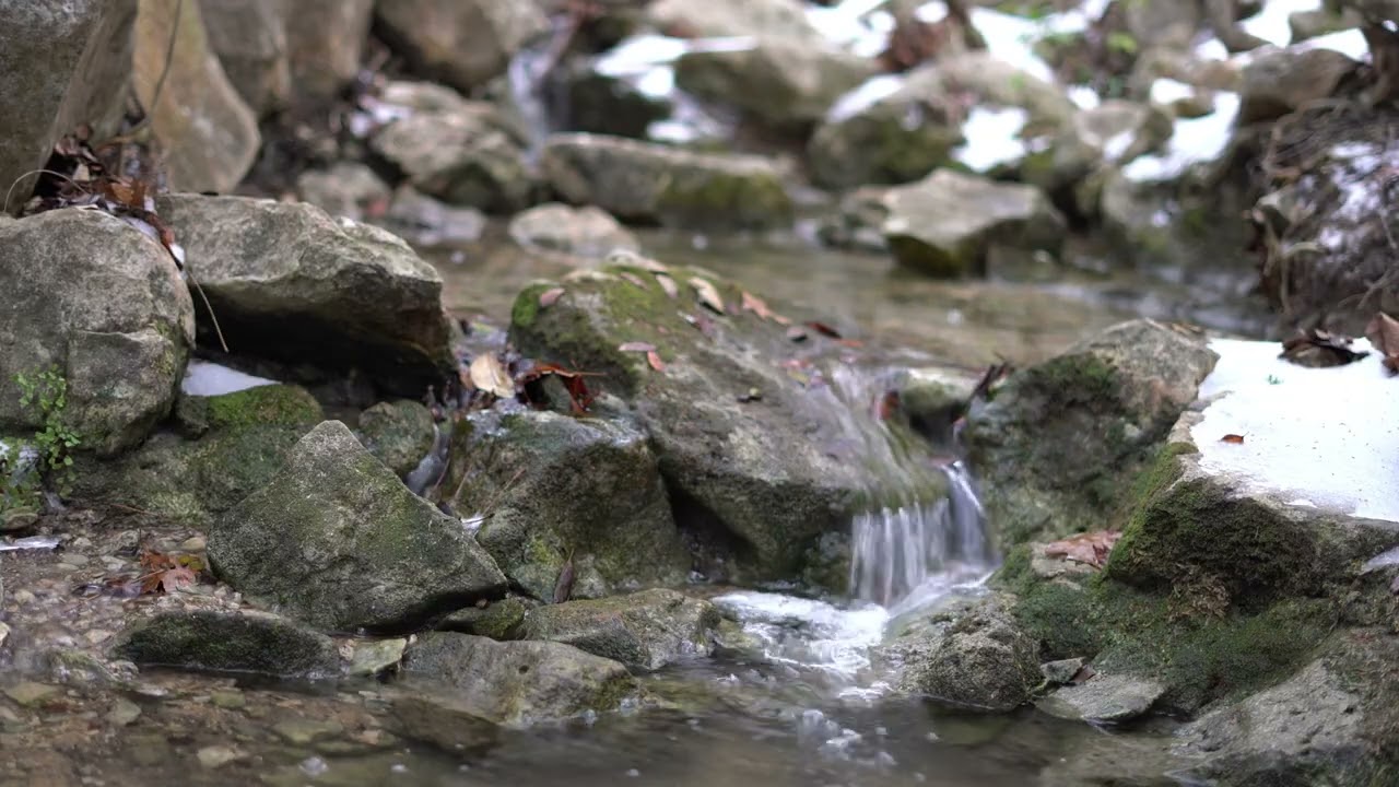 Gentle Stream Melting Snow Flowing Over Rocks | Deep Relaxation Water Sounds for Sleep & Focus (4K)