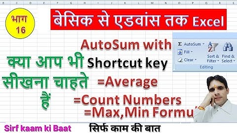 Excel for Beginners Editing Group | AutoSum/Average/max & min formula