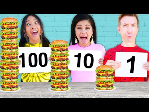 100 LAYERS FOOD CHALLENGE vs 100 Mystery Buttons