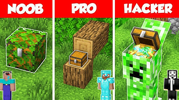 SECRET CHEST BASE HOUSE BUILD CHALLENGE - NOOB vs PRO vs HACKER / Minecraft Battle Animation
