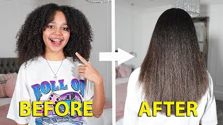 STRAIGHTENING  MY CURLY NATURAL HAIR FOR THE FIRST TIME!! (Curly To Straight)