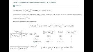 Famous Aleks Using Kf to calculate the equilibrium molarity of a complex Profile