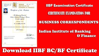 IIBF Examination Certificate - CERTIFICATE EXAMINATION FOR BUSINESS CORRESPONDENTS / FACILITATORS