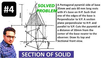 Section of pentagonal pyramid when section plane is perpendicular to hp and parallel to vp.