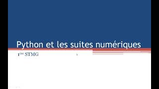 [1STMG] Pyhton et les suites numériques
