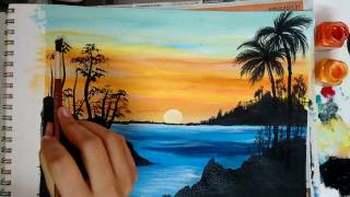 scenery painting sunrise acrylic easy landscape paint simple paintings landscapes watercolor canvas beginners nature oil summer scenary