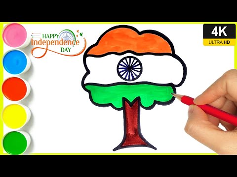 Independence day tree drawing || How to draw Indian flag drawing || 15 August drawing || #flagdraw 