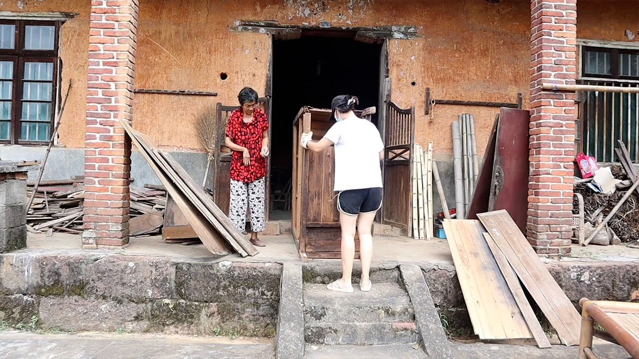Girl completely renovated her grandmother's old house cut overgrown grass and cleaned up the garden