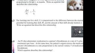 7.1-7.2 Modeling Situations with DEs & Verify Solution Notes