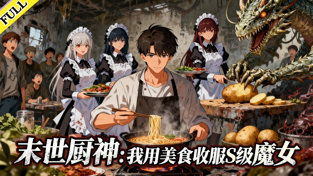 【FULL】《末世廚神：我用美食收服S級魔女》完整版！穿越廢土，小夥開了一家食堂。S級魔女穿着女僕裝端盤子，深淵骨龍切菜，曾經毀滅城市的兇獸，現在排隊等投喂。他的一碗拉麪，已經撬動了末世的格局。#動漫