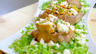 Tisha'sTable(Stuffed Sweet Potatoes w/quinoa, peppers & quesco fresco in sage brown sauce)EP 6.