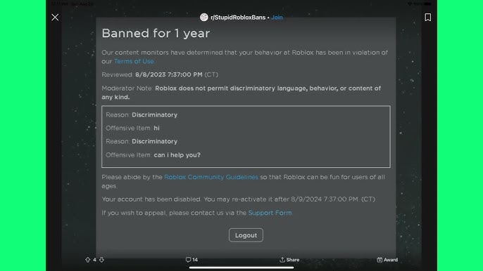 Roblox moderation being dumb : r/ROBLOXBans