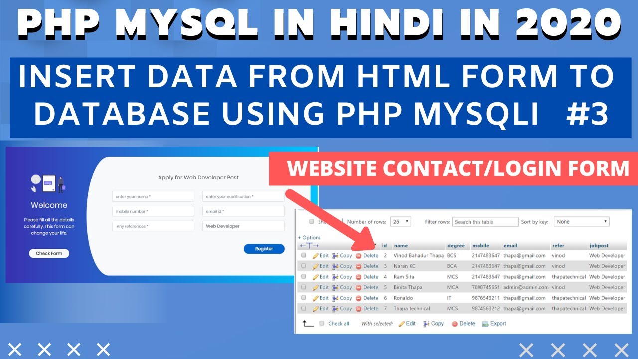 php sql insert  Update New  How to Insert Data in Database using PHP MySQL in Hindi | PHP MySQLi Tutorial in Hindi #54