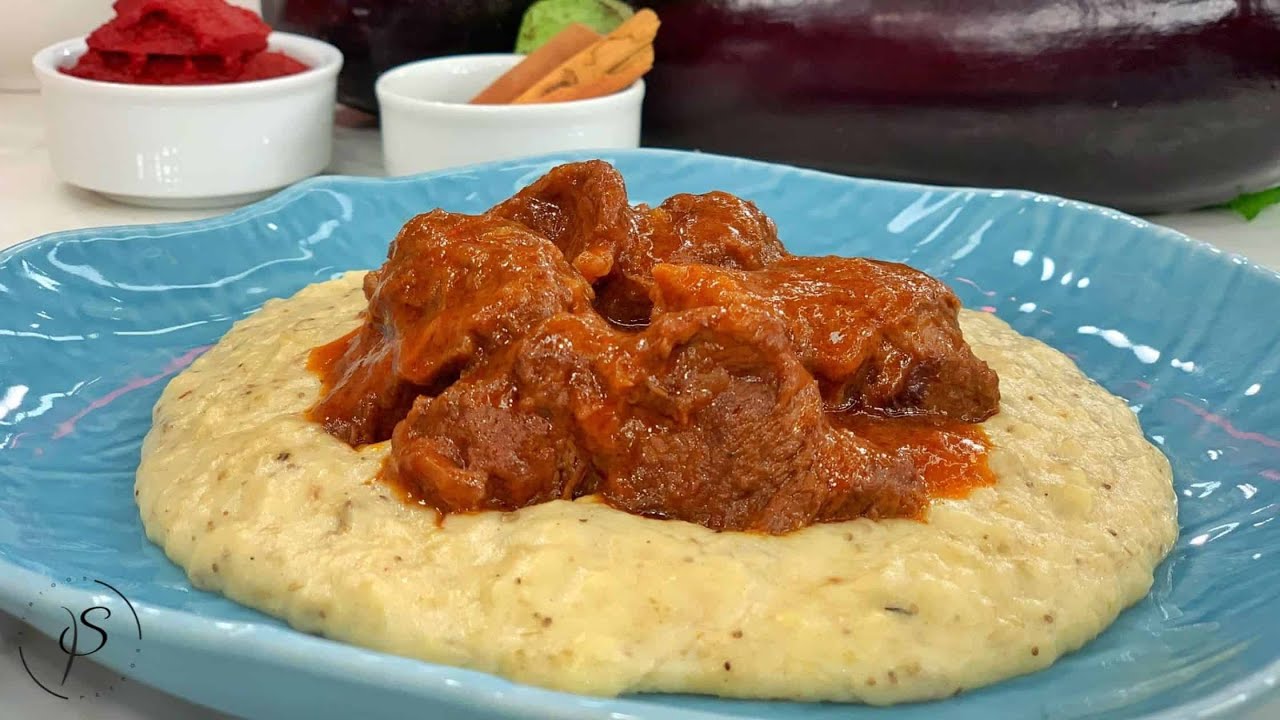 Μοσχαράκι κοκκινιστό με πουρέ μελιτζάνας | Πέτρος Συρίγος