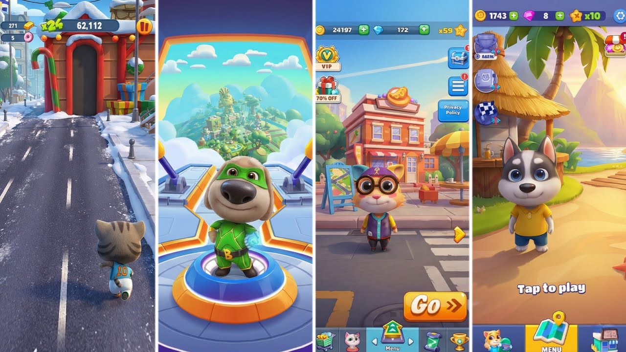 Talking Tom Gold Run,Talking Tom Hero Dash,Pet Runner,Running Pet (Android/iOS) Gameplay