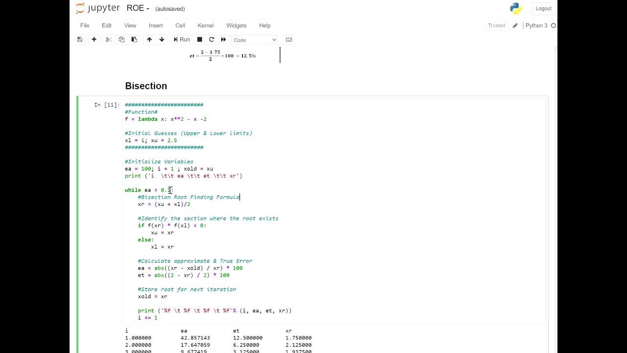 Bisection - Python Code - YouTube