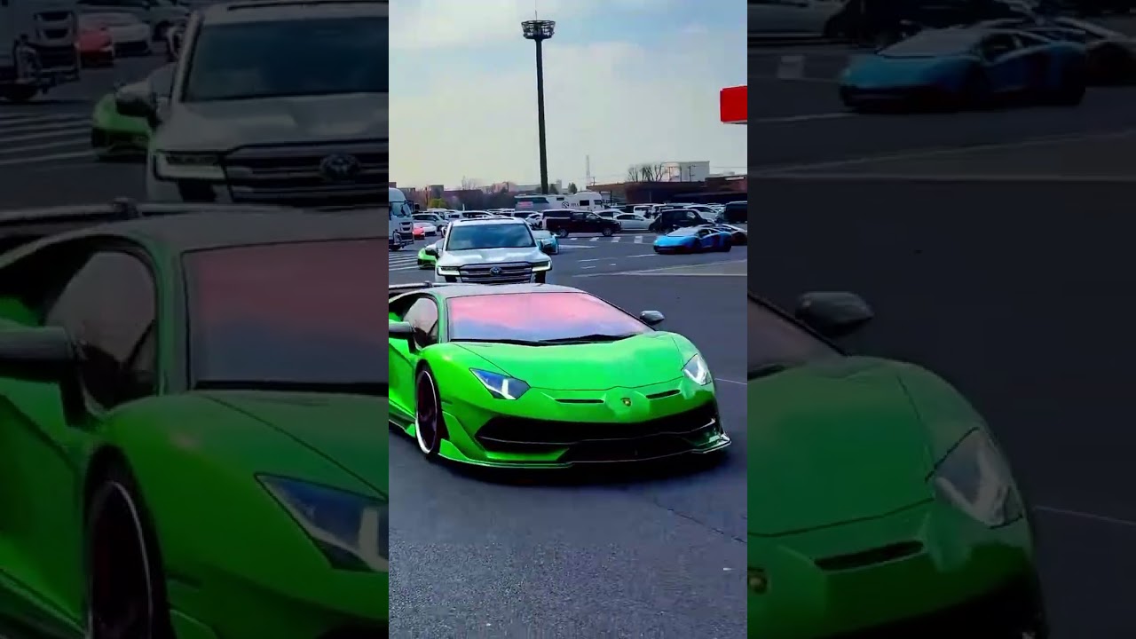 Insane Lamborghini Convoy Cruising Japan 💚🔥 #Lamborghini #Supercars #Shorts