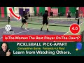 Pickleball fantastic play by the female player on court  learn by watching others