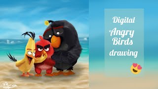 #فيديو_سريع  Digital Angry Birds drawing😍   رسم ديجيتال الطيور الغاضبه .. اسكتش بوك screenshot 1